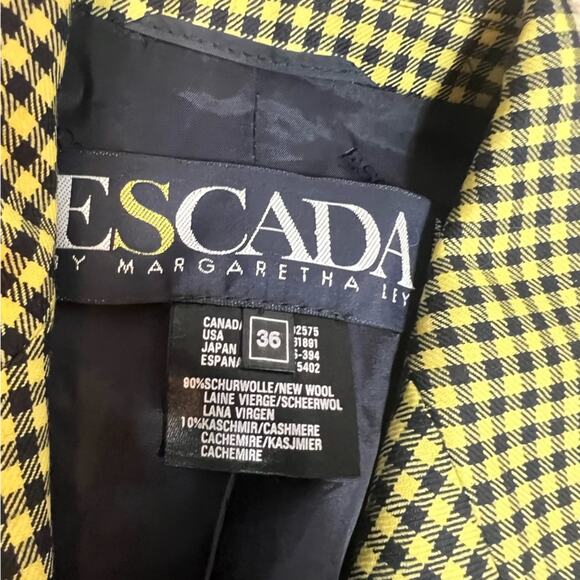 Vintage Escada double breasted wool cashmere check blazer yellow black Sz 36 - Picture 4 of 5